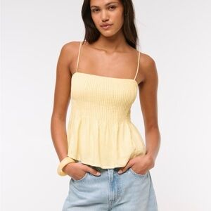 Abercrombie & Fitch Yellow Smocked Peplum Tank Top